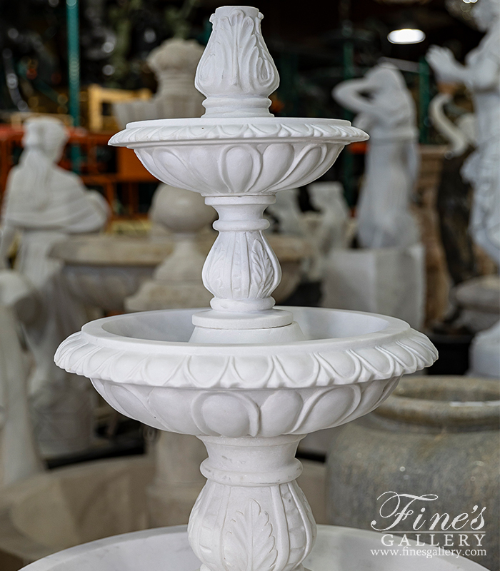 Marble Fountains  - Three Tiered White Marble Fountain With Egg And Dart Edge Details - MF-2104